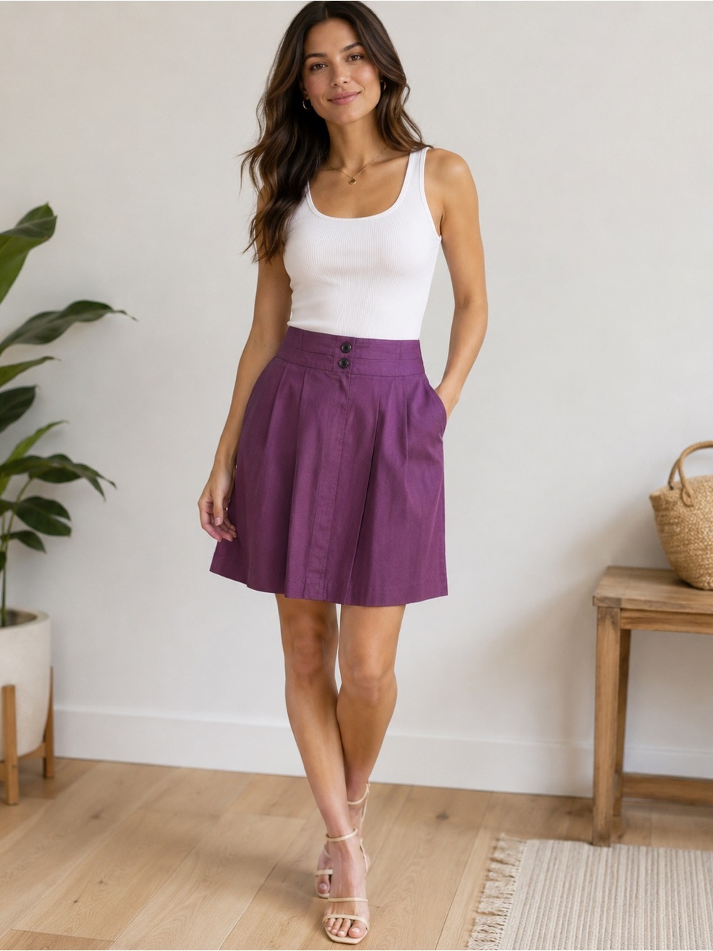 GAP | Plum/Purple | Pleated | Mini Skirt with Pockets - Size 2 | Stretch